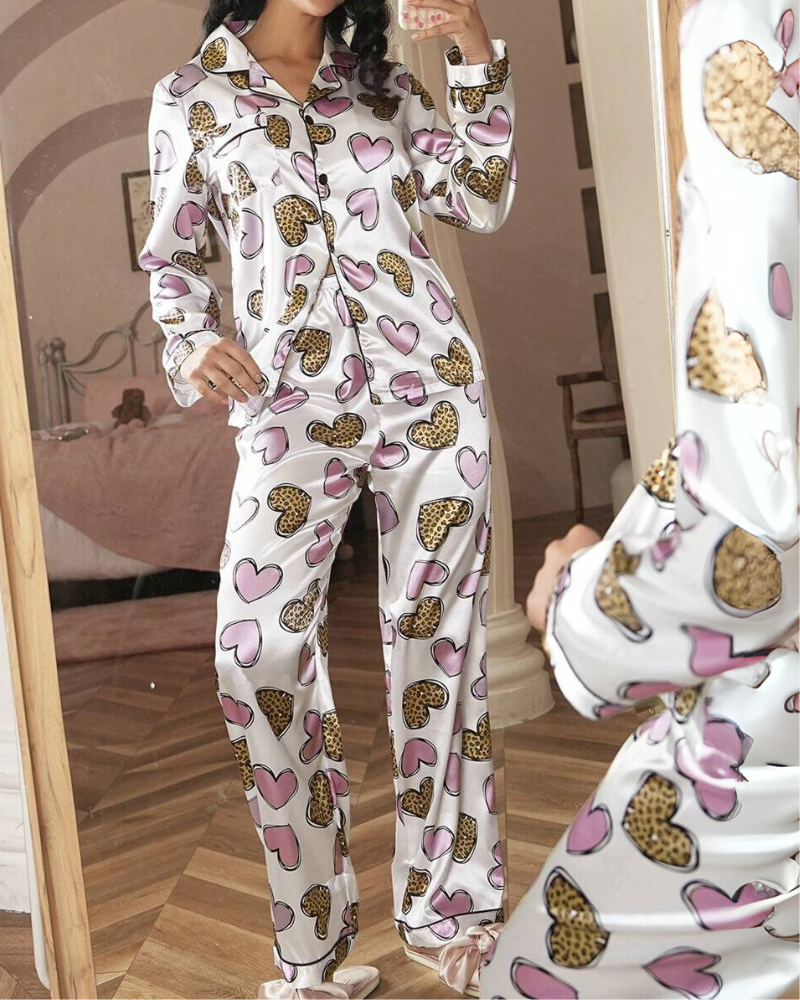 Conjunto de Pijama Feminino de Cetim Estampado - Nelima