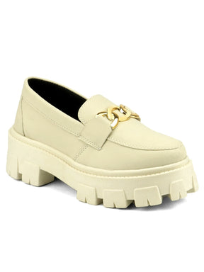GuGi Mocassim Tratorado Blogueira Feminino Sapato Com Metal Dourado GuGi Com Solado Alto Leve Plataforma 403-GG