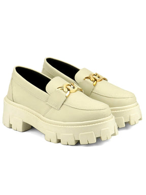 GuGi Mocassim Tratorado Blogueira Feminino Sapato Com Metal Dourado GuGi Com Solado Alto Leve Plataforma 403-GG