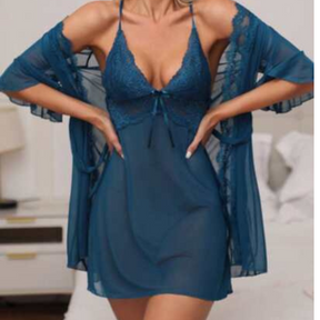 Conjunto de Lingerie Sensual com Camisola e Robe - Nelima