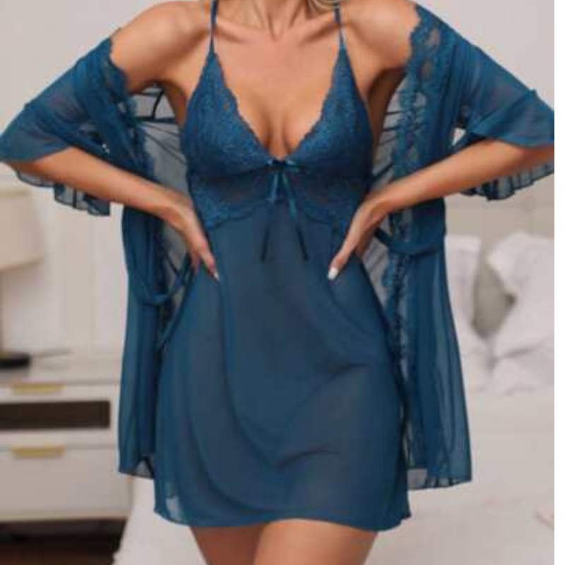 Conjunto de Lingerie Sensual com Camisola e Robe - Nelima