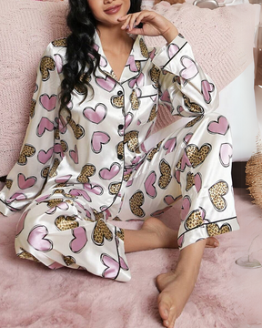 Conjunto de Pijama Feminino de Cetim Estampado - Nelima