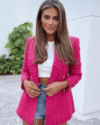 Blazer Feminino Elegante de Tweed com Botões Prateados - Nelima