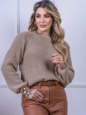 Blusa de Tricô Feminina Canelada com Gola Canoa - Nelima