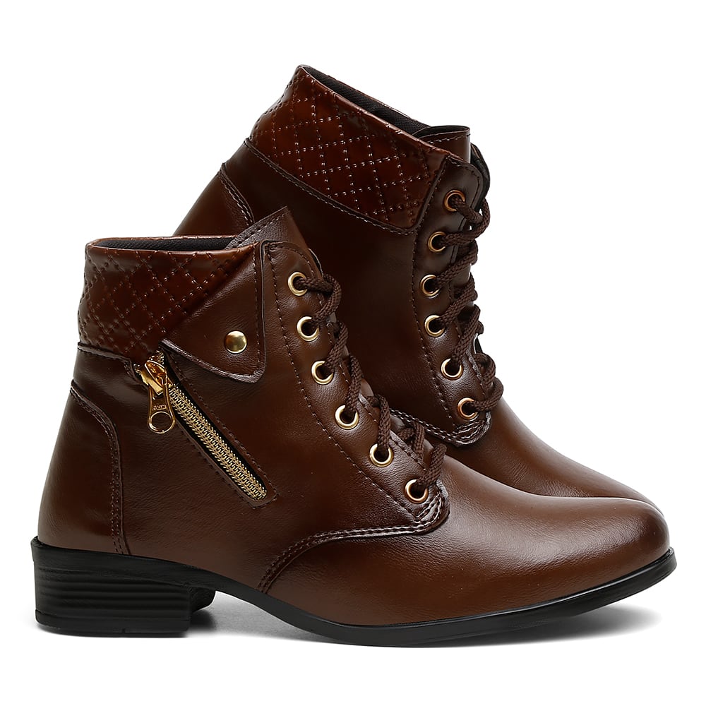 Bota Coturno Feminina Marrom com Zíper Lateral – Nelima