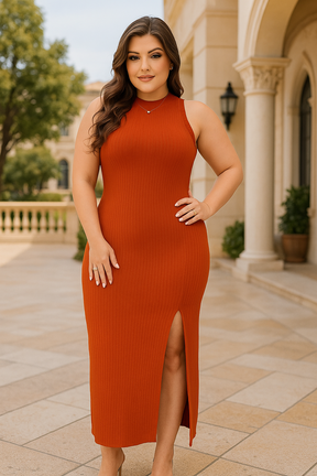 Vestido Midi Plus Size com Fenda – Nelima