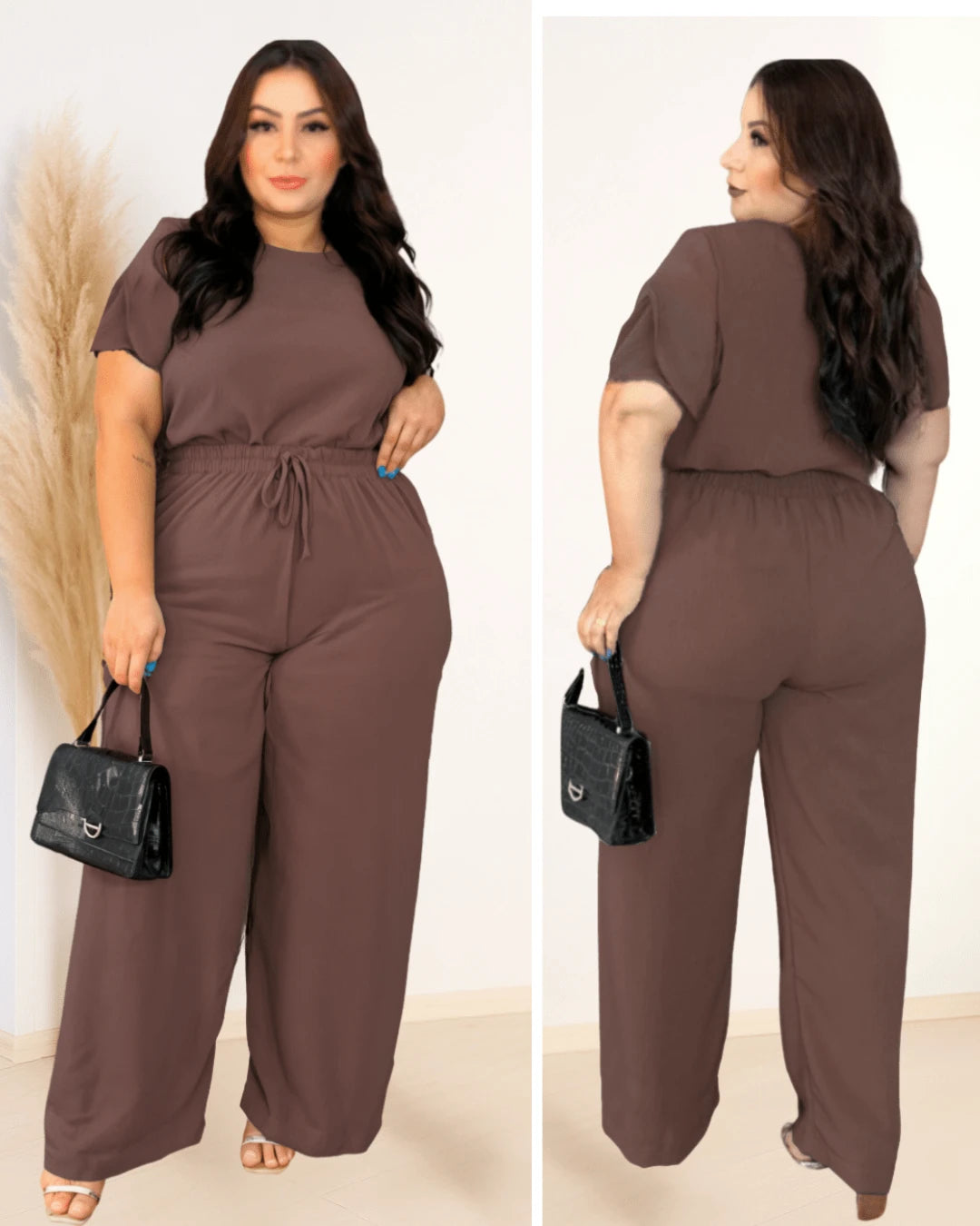 Conjunto Feminino Plus Size Marrom com Cintura Ajustável – Nelima