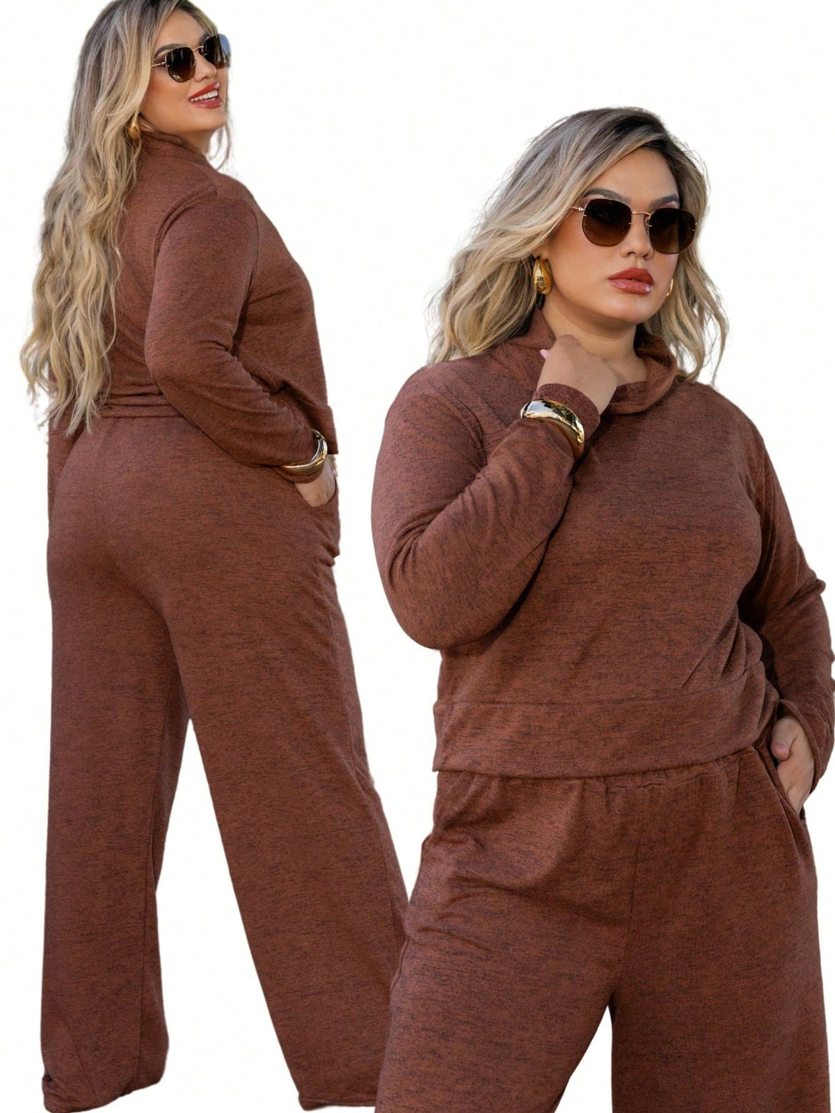 Conjunto Feminino Plus Size Marrom com Gola Alta - Nelima