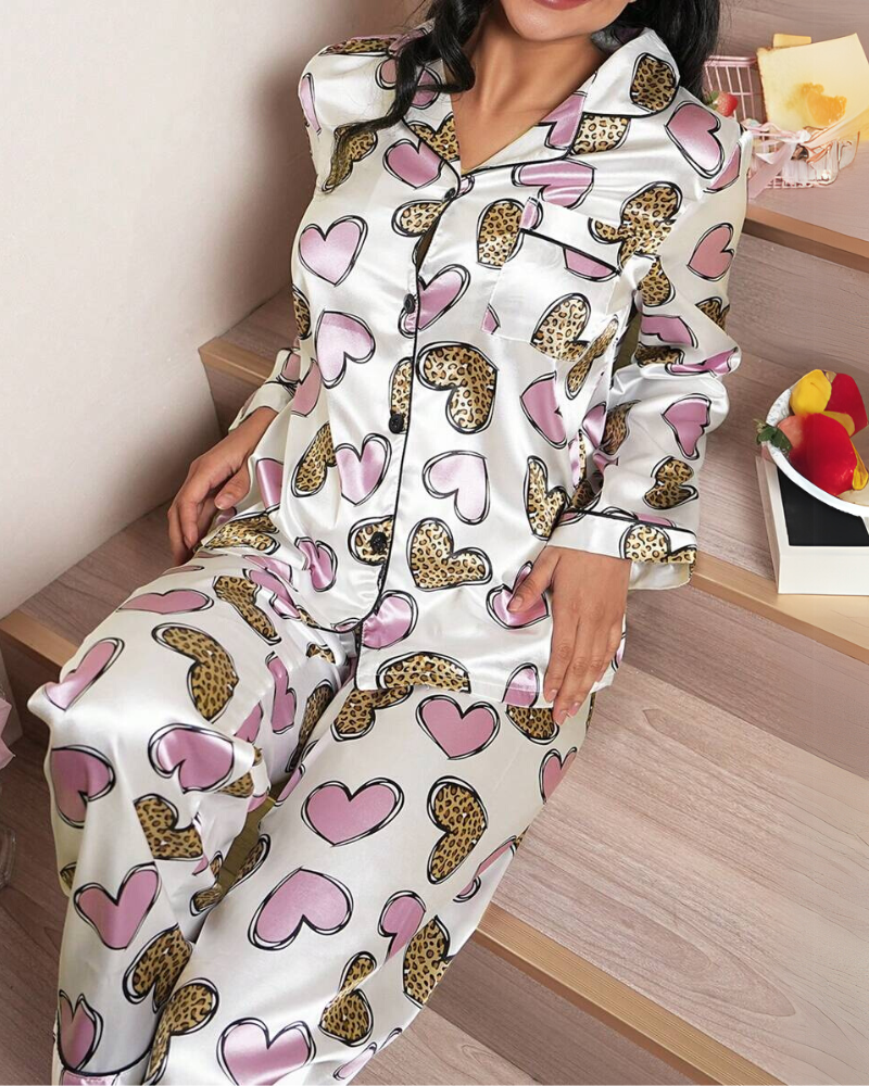 Conjunto de Pijama Feminino de Cetim Estampado - Nelima