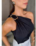 Blusa de Um Ombro Só com Fivela Dourada - Nelima