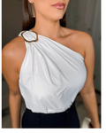 Blusa de Um Ombro Só com Fivela Dourada - Nelima