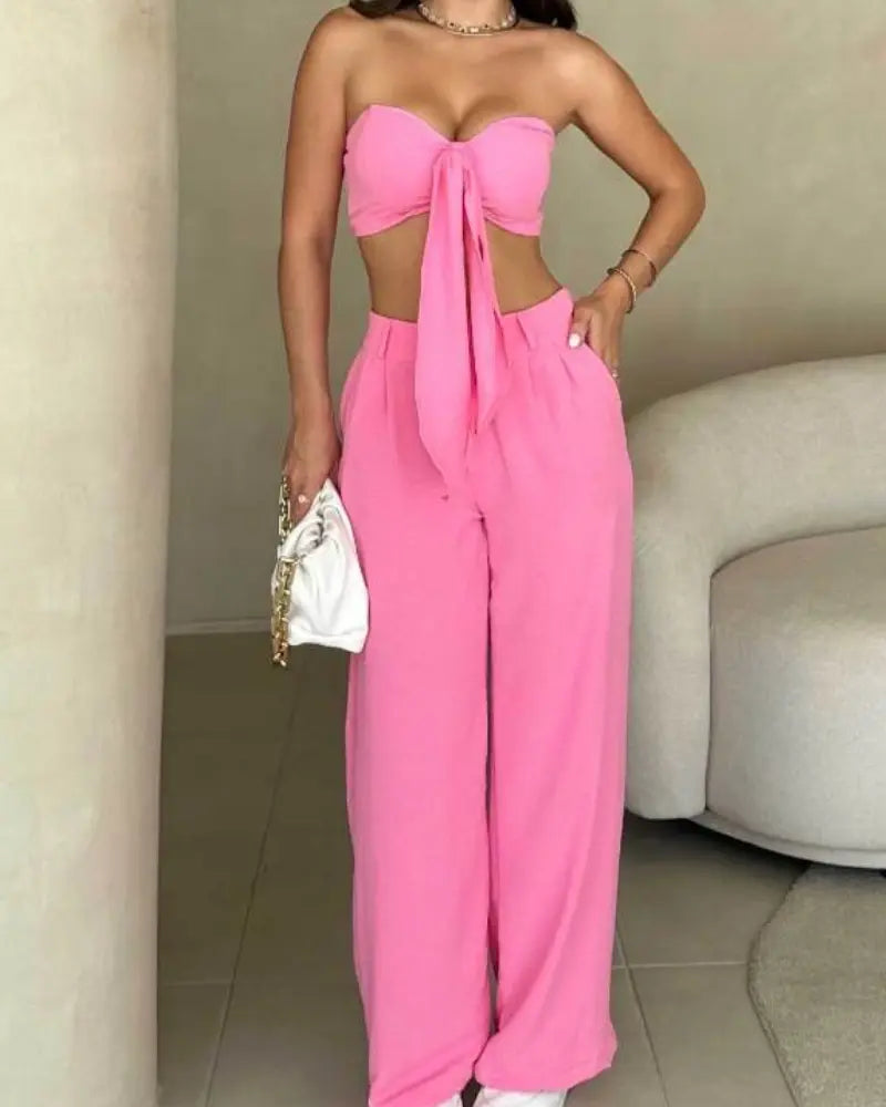 Conjunto Feminino Cropped e Calça Pantalona - Nelima