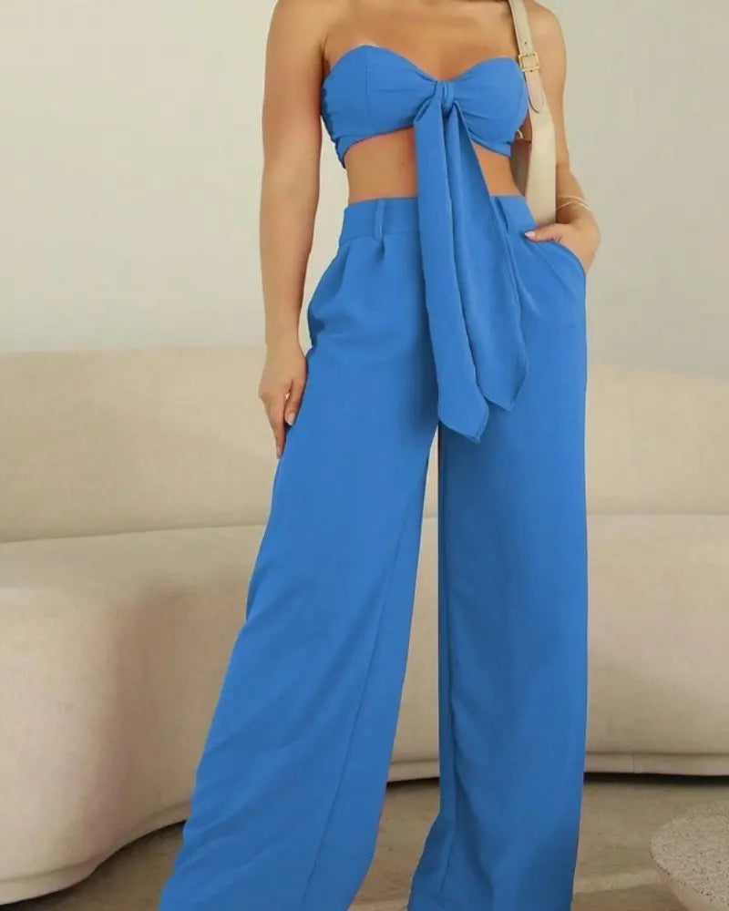 Conjunto Feminino Cropped e Calça Pantalona - Nelima
