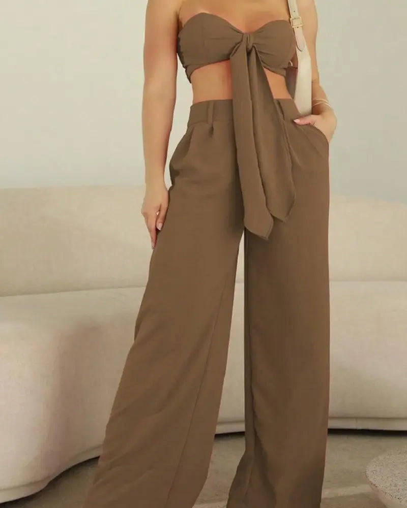 Conjunto Feminino Cropped e Calça Pantalona - Nelima