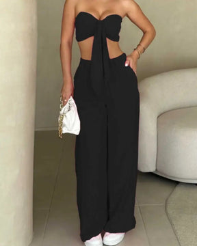 Conjunto Feminino Cropped e Calça Pantalona - Nelima