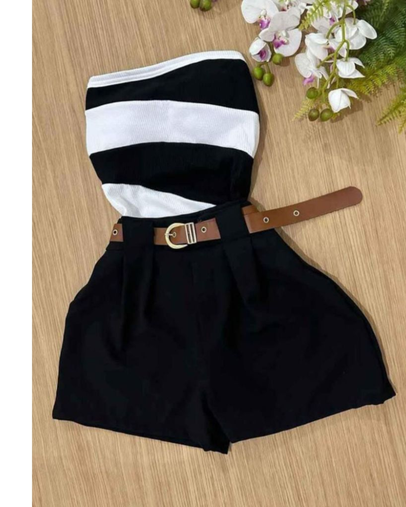 Conjunto de Short Alfaiataria Com Cinto + Body Anarruga - Nelima