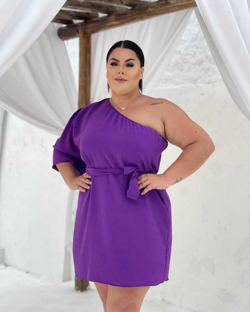 Vestido Plus Size Curto Com Faixa – Nelima