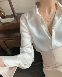 Blusa de Cetim Feminina Manga Longa Moda Francesa - Nelima