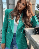 Blazer Feminino Elegante de Tweed com Botões Prateados - Nelima