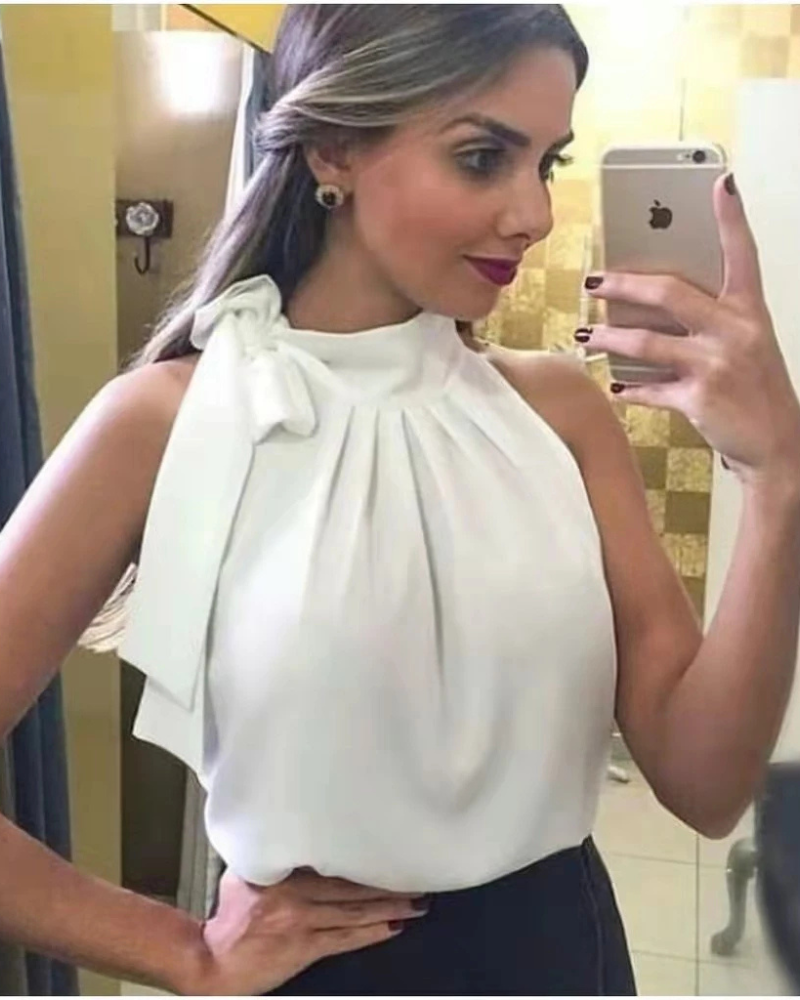 Blusa com Laço em Gola em Crepe - Nelima