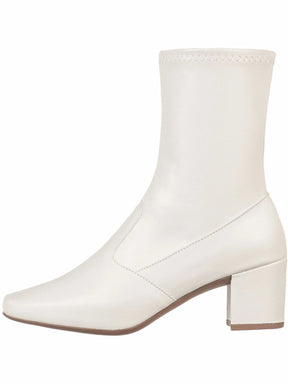 GiGiL Bota Branca Feminina Stretch Bico Quadrado Salto Grosso GiGiL