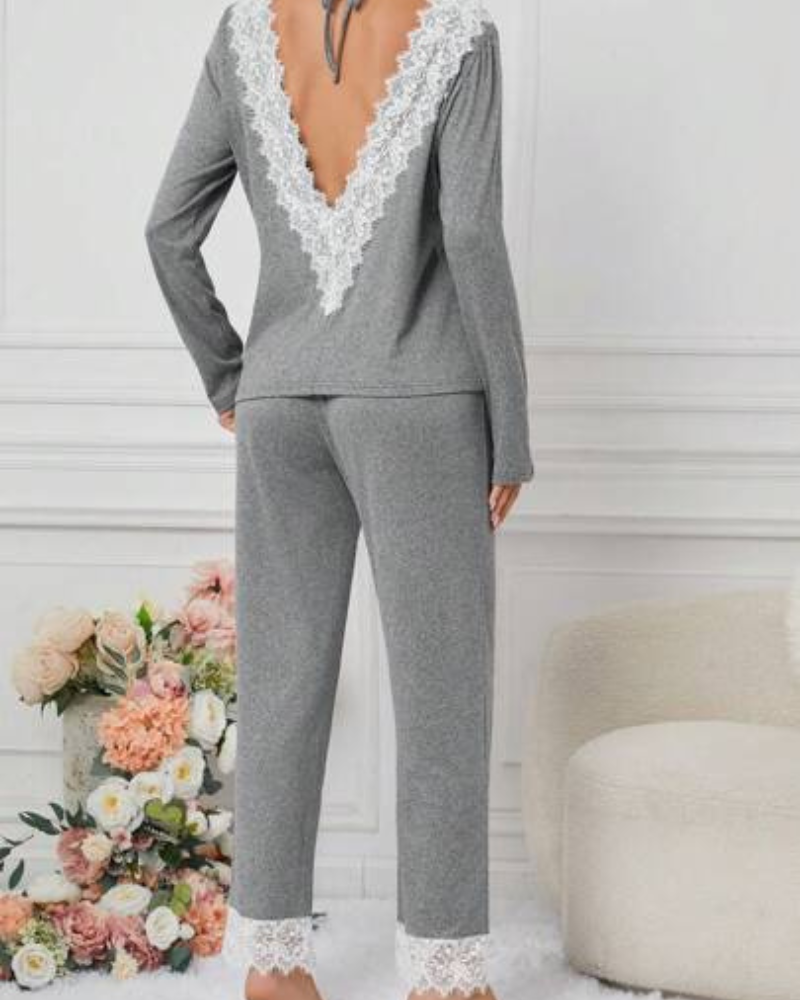 Pijama Casual em Malha com Renda - Nelima