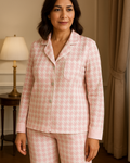 Pijama Feminino de Cetim Xadrez Mangas Longas  - Nelima