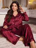 Pijama Plus Size em Cetim Animal Print Vinho - Nelima