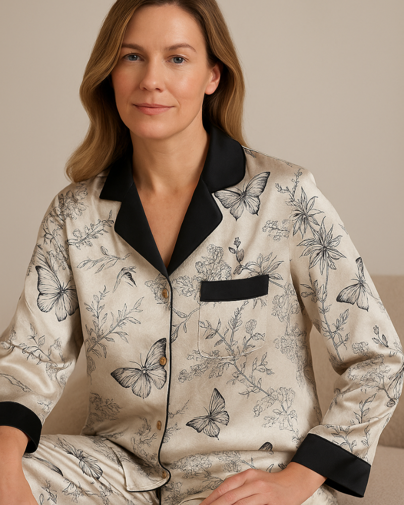 Pijama em Seda Gelo Feminino de Verão com Estampa Elegante – Nelima