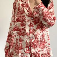 Conjunto de Pijama Feminino Floral Vermelho em Cetim - Nelima