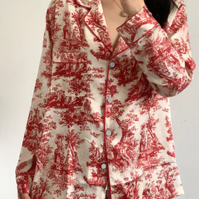 Conjunto de Pijama Feminino Floral Vermelho em Cetim - Nelima