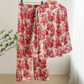 Conjunto de Pijama Feminino Floral Vermelho em Cetim - Nelima