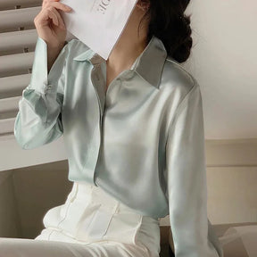 Blusa de Cetim Feminina Manga Longa Moda Francesa - Nelima