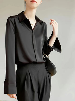 Blusa de Cetim Feminina Manga Longa Moda Francesa - Nelima