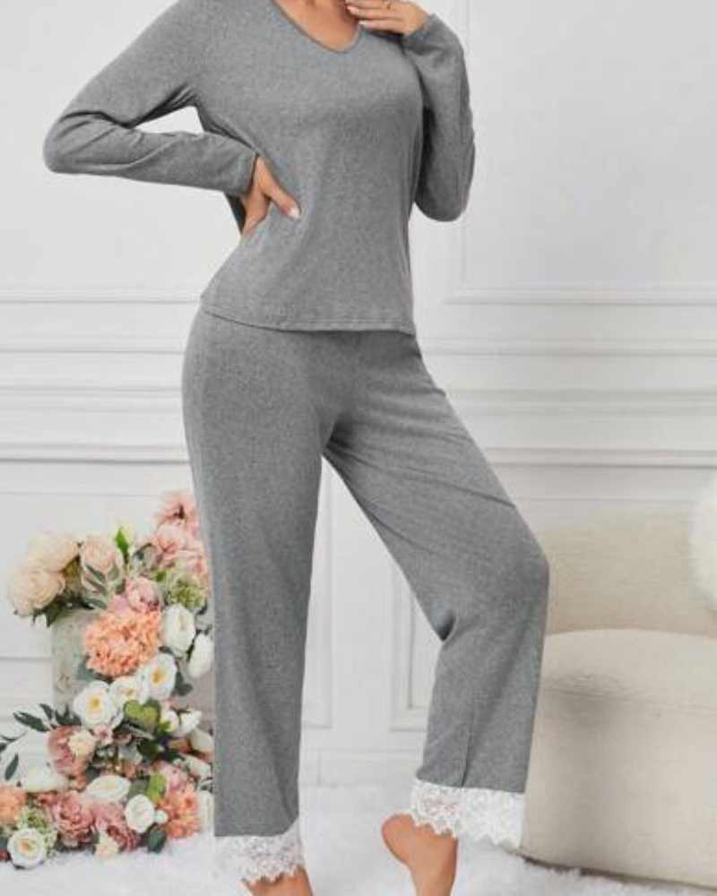 Pijama Casual em Malha com Renda - Nelima