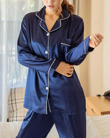 Conjunto de Pijama de Lapela Seda Gelo Feminino - Nelima