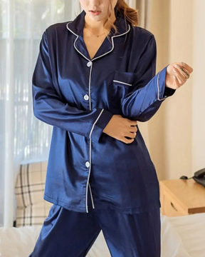 Conjunto de Pijama de Lapela Seda Gelo Feminino - Nelima