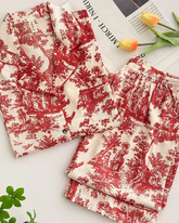 Conjunto de Pijama Feminino Floral Vermelho em Cetim - Nelima