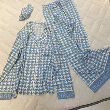 Pijama Feminino de Cetim Xadrez Mangas Longas  - Nelima
