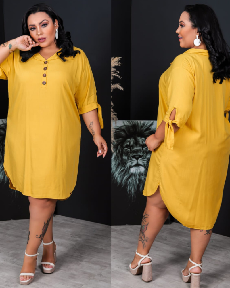 Vestido Chemise Plus Size em Visco Linho – Nelima