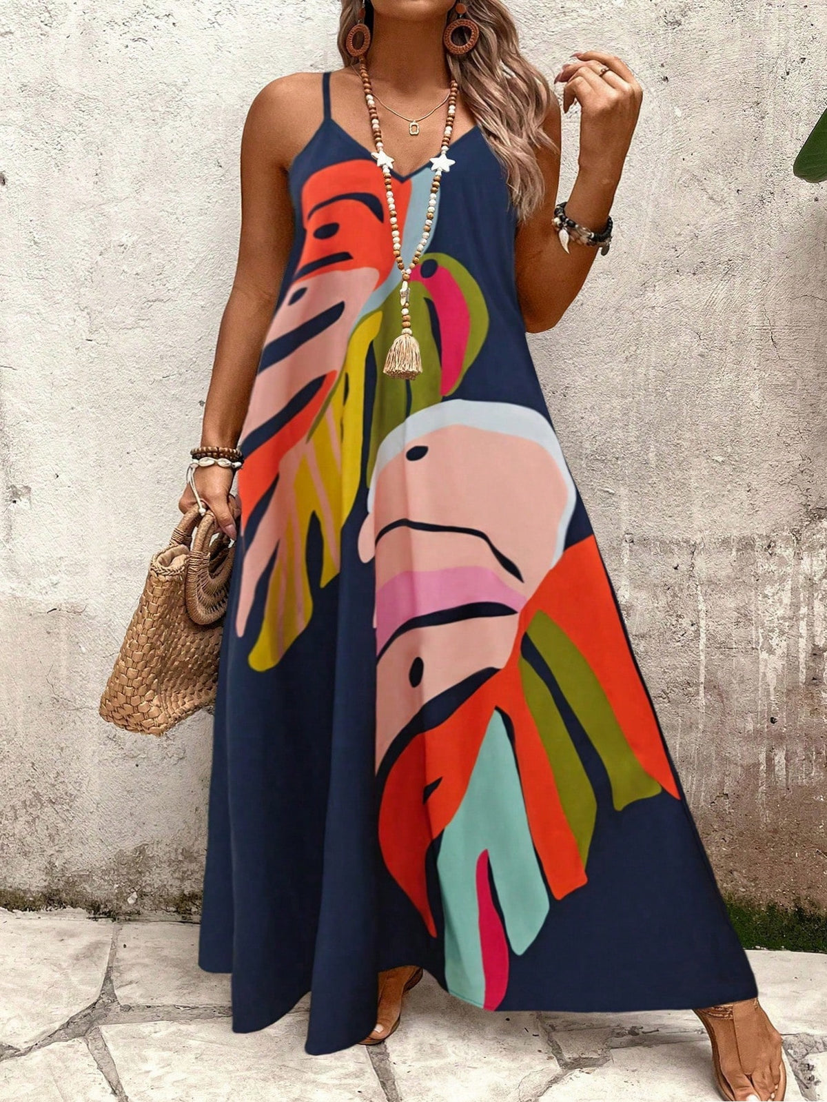 Vestido Longo Azul Estampado com Alças Finas – Toque de Frescor Nelima Moda