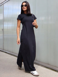 Vestido Longo Justo de Algodão com Manga Raglan - Nelima