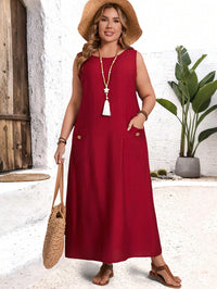 Vestido Longo Plus Size Vermelho com Bolsos – Conforto e Estilo Casual