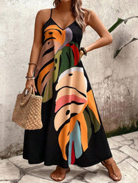 Vestido Longo Preto Estampado com Alças Finas – Elegância e Leveza Nelima Moda