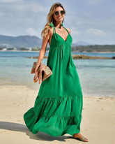 Vestido Longo Verde para Praia com Alça de Amarração  - Nelima