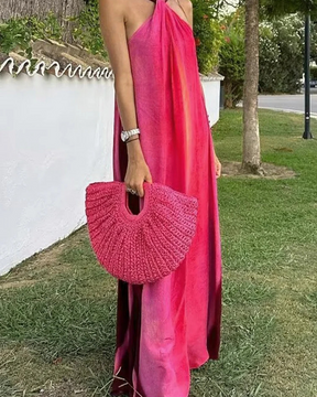 Vestido Longo Rosa Degradê com Alça de Amarração - Nelima
