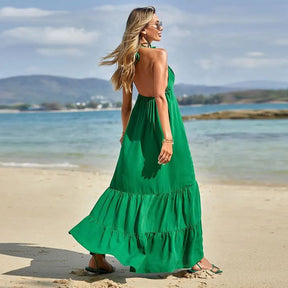 Vestido Longo Verde para Praia com Alça de Amarração  - Nelima