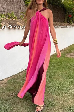 Vestido Longo Rosa Degradê com Alça de Amarração - Nelima