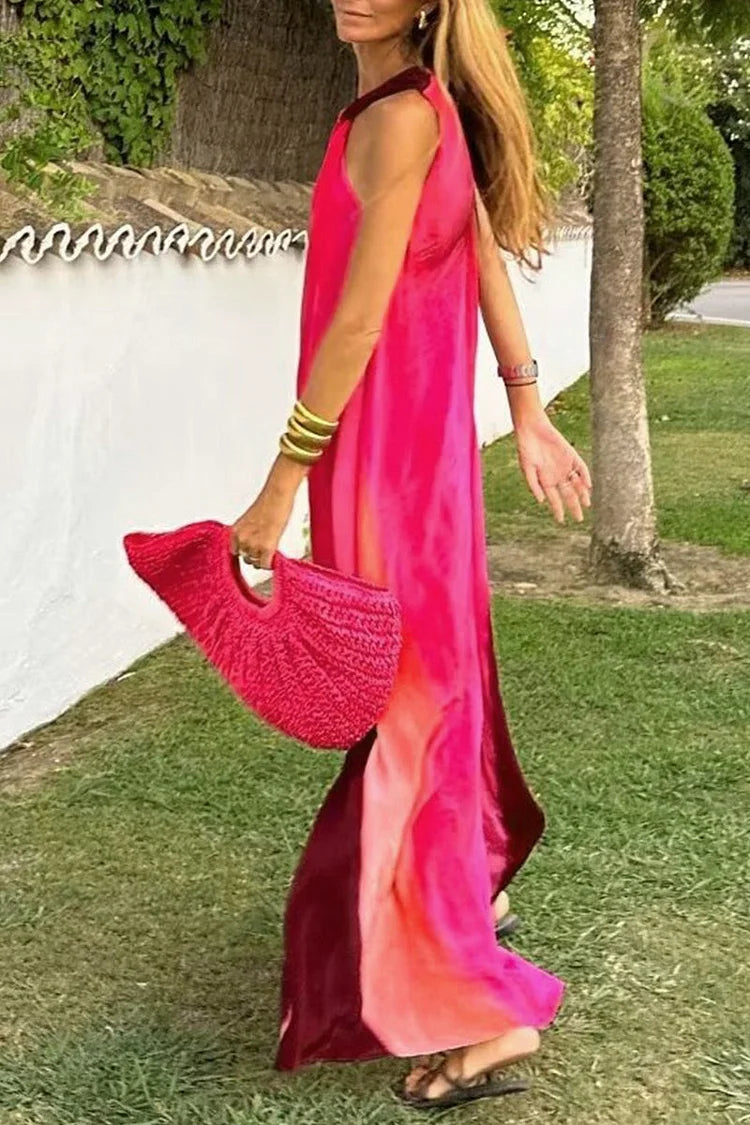 Vestido Longo Rosa Degradê com Alça de Amarração - Nelima