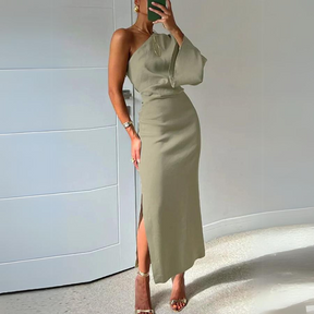 Vestido Casual Plissado com Fenda Lateral - Nelima